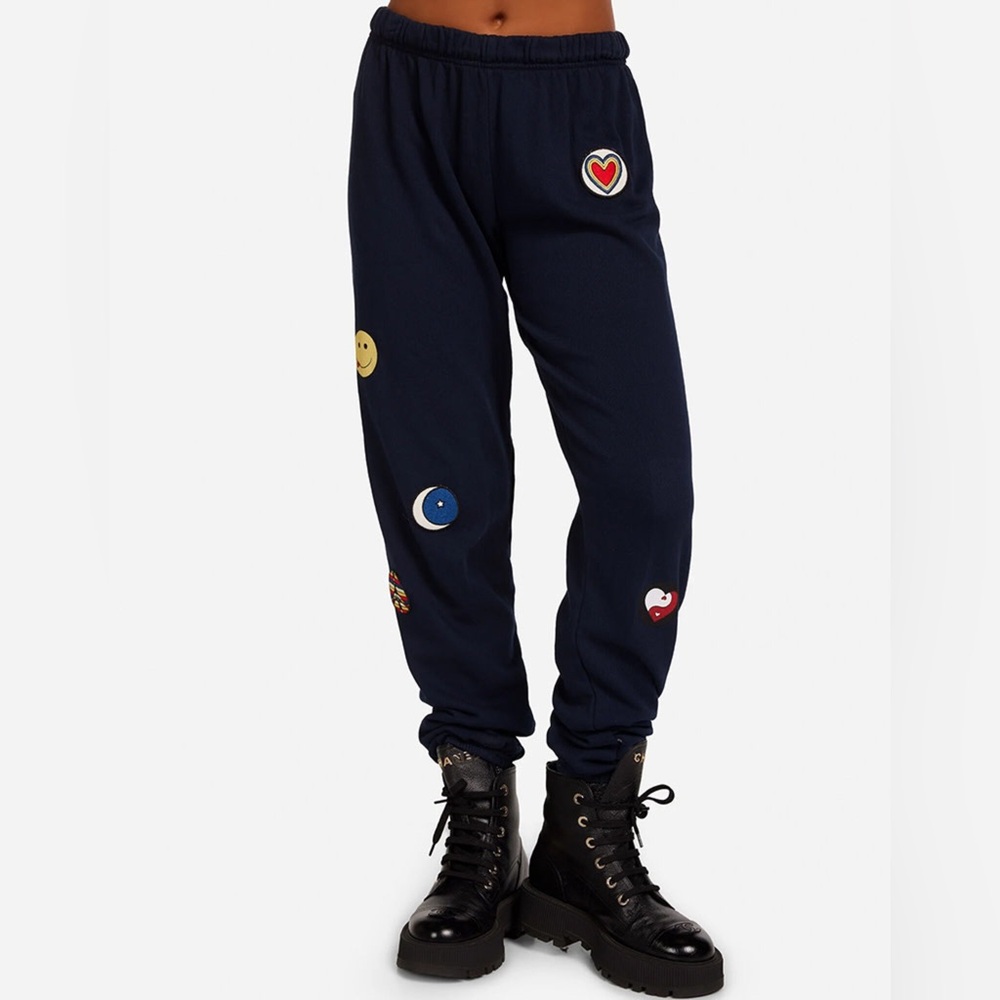 LAUREN MOSHI TANZY HIPPIE PATCHES Jogger Sweatpants Navy Color NWT size Small